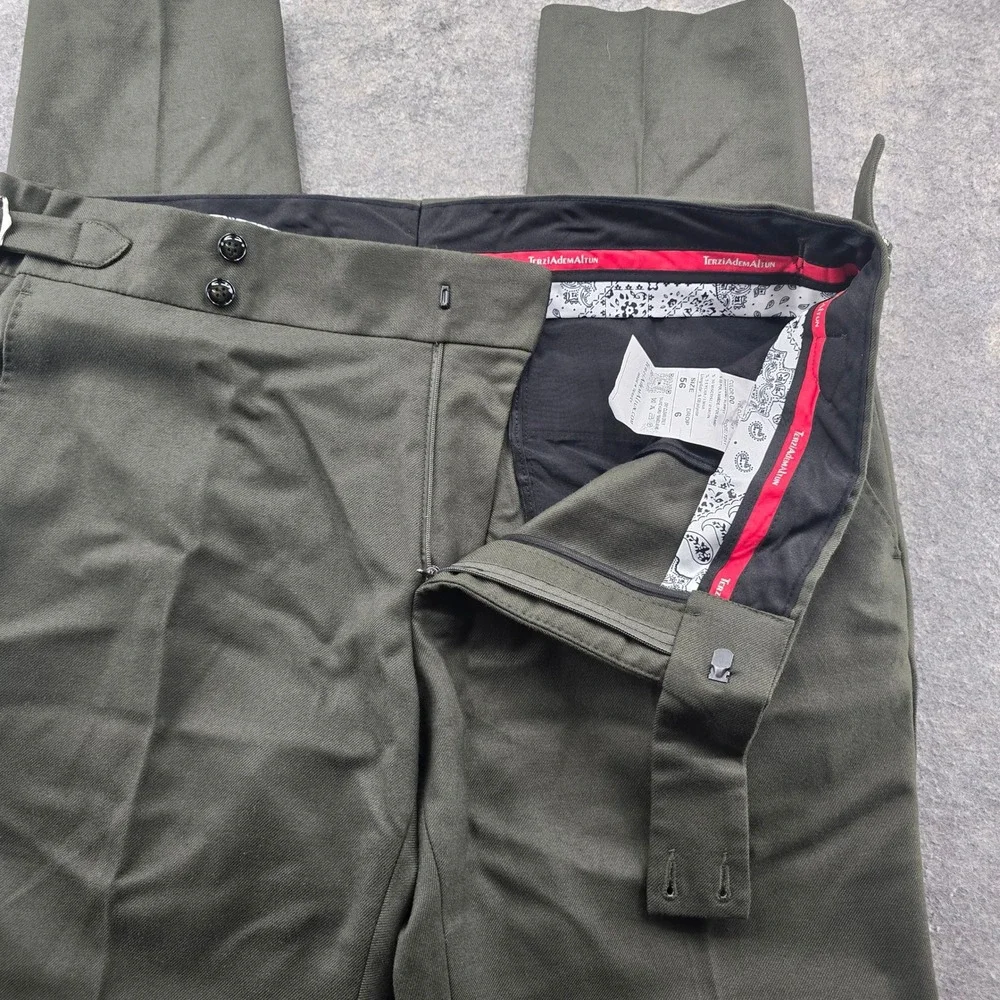 Terzi Adem Altun Dress Pants Trousers Mens 38x32 (US) Olive Green Side Adjuster